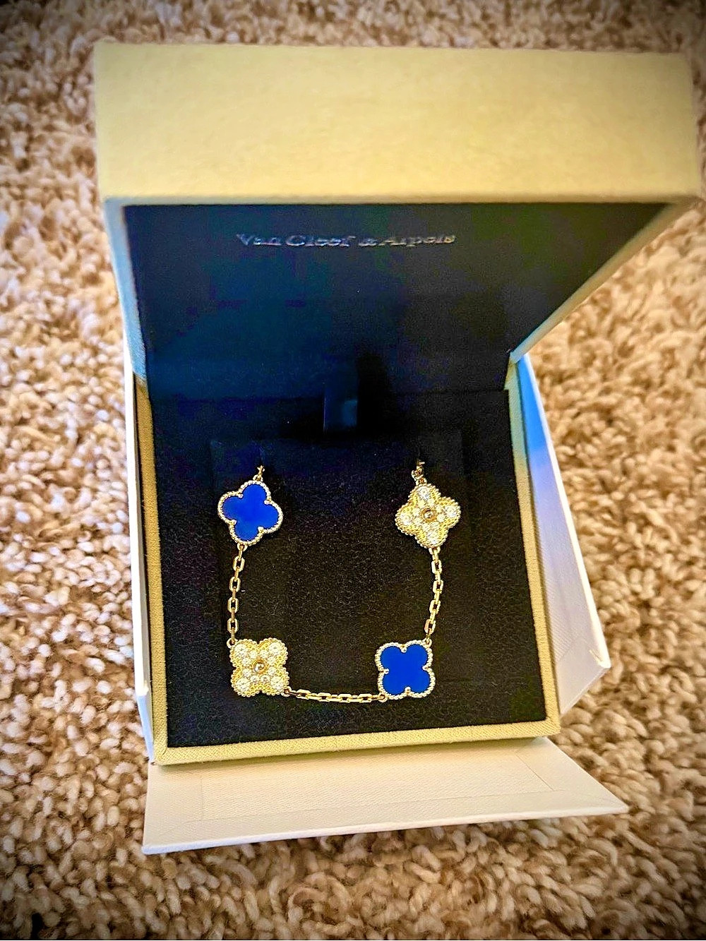 VC & A: Vintage Alhambra Bracelet, 5 Motifs Blue & Gold